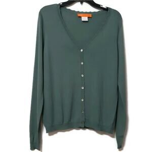 Cynthia Steffe cardigan button front sage green sz M viscose pointelle